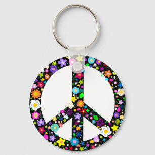 Floral Peace Symbol Key Ring