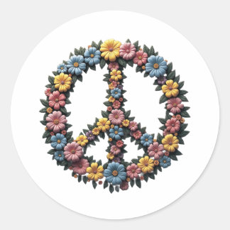 Floral Peace Symbol Round Sticker
