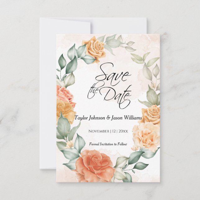 Floral Peach 3.5" x 5" Flat Save The Date Card (Front)