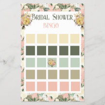 Floral Peach and Cream Bridal Shower Bingo