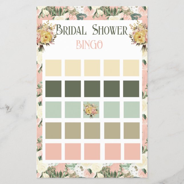 Floral Peach and Cream Bridal Shower Bingo  Flyer (Front)