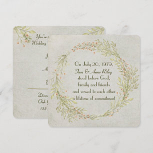 Floral Peach and Green Wreath Vow Renewal Invitation