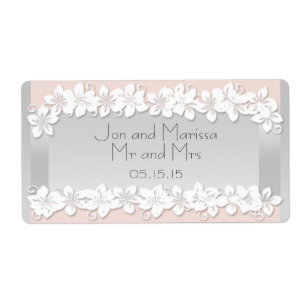 Floral Peach and Silver Wedding Water Bottle Label