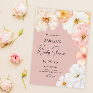 Floral peach baby shower invitation
