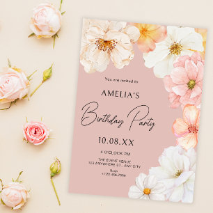 Floral peach birthday invitation