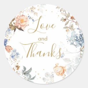 Floral Peach Blush Blue Thank You Classic Round Sticker