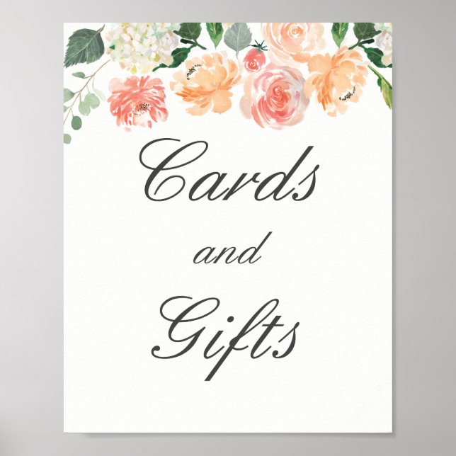Floral Peach Cards And Gifts Wedding Poster (Front)