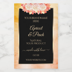 Floral Peach Coral Marble and Black Product Labels