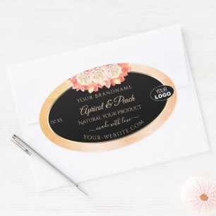 Floral Peach Coral Marble Black Product Label Logo
