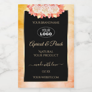 Floral Peach Coral Marble Black Product Label Logo