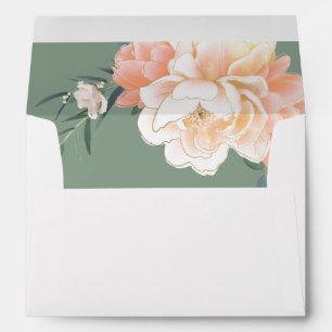 Floral Peach Cream Sage Green Wedding Invitation Envelope