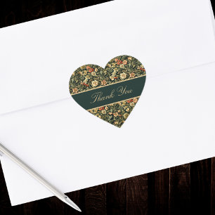 Floral Peach Green Cream William Morris Inspired  Heart Sticker