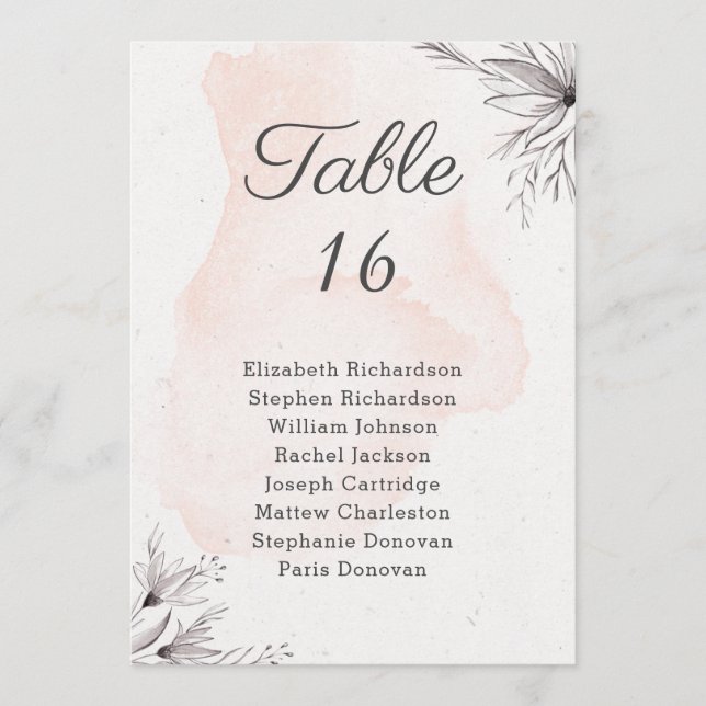 Floral peach grey romantic wedding seating chart programme (Front)