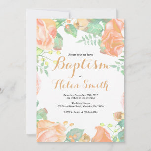 Floral Peach Ivory Baptism Invitation