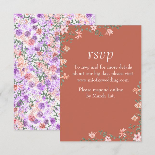 Floral Peach, Lilac & Clay Wedding RSVP Card (Front/Back)
