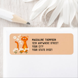Floral Peach Orange Cat Return Address
