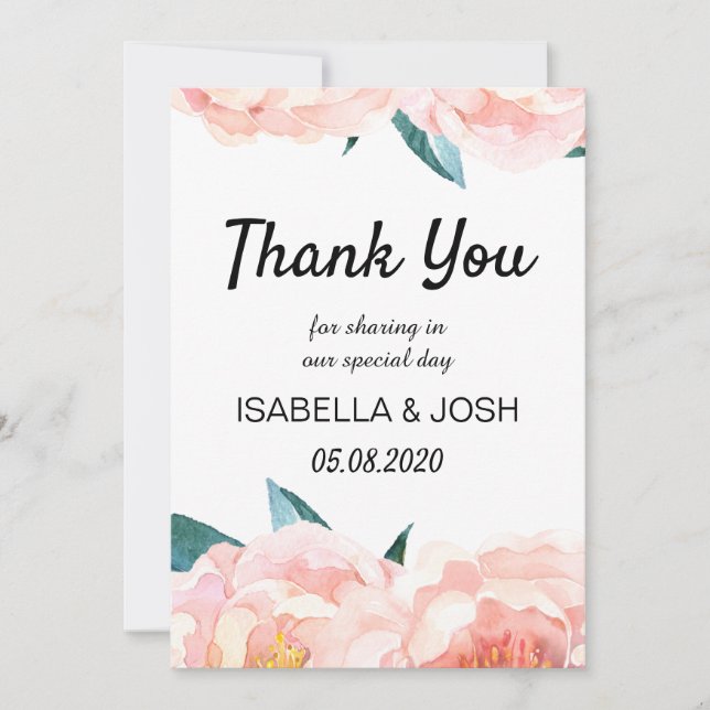 Floral Peach Peony Thank You Cards (Front)