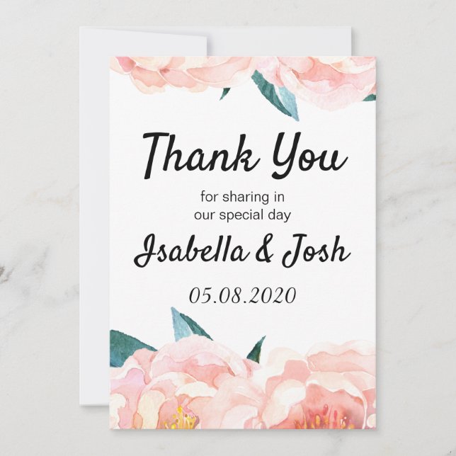 Floral Peach Peony Thank You Cards (Front)