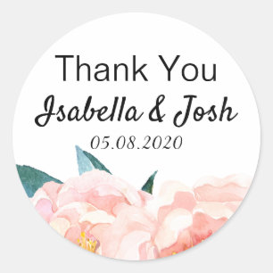 Floral Peach Peony Thank You Classic Round Sticker
