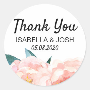 Floral Peach Peony Thank You Classic Round Sticker