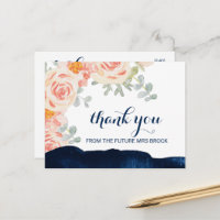 Floral Peach Pink and Navy Watercolor Thank You