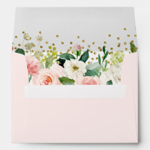 Floral Peach Pink Gold Confetti Bridal Shower Envelope