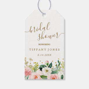 Floral Peach Pink Gold Confetti Bridal Shower Gift Tags