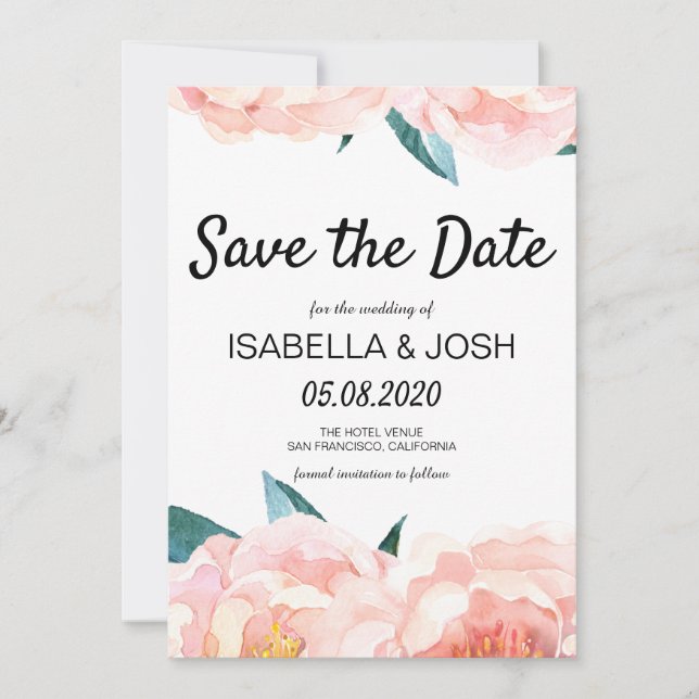 Floral Peach Pink Peony Save the Date (Front)