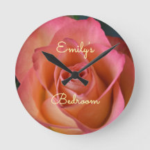 Floral Peach Pink Rose Personalizable Wall Clock