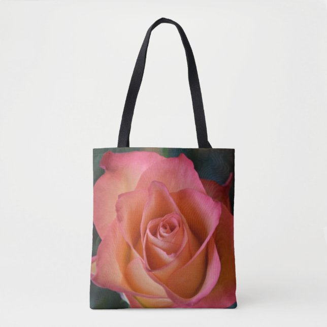 Floral Peach Pink Rose Tote Bag (Front)