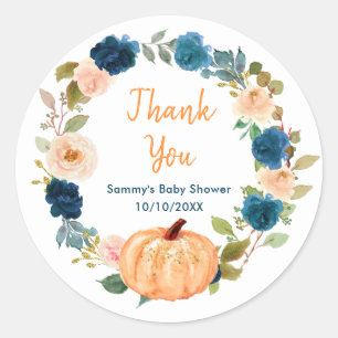Floral Peach Pumpkin Baby Shower Thank You Classic Round Sticker
