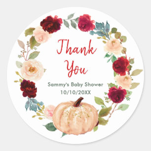 Floral Peach Pumpkin Baby Shower Thank You Classic Round Sticker