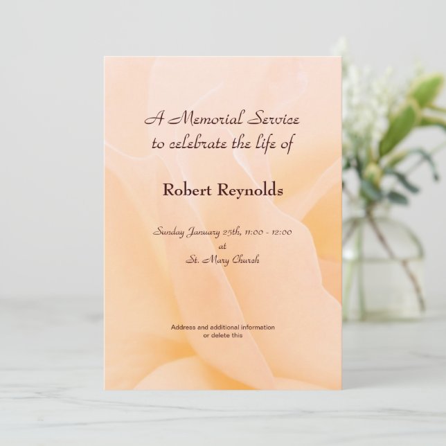 Floral Peach Rose Memorial Service Invitation (Standing Front)