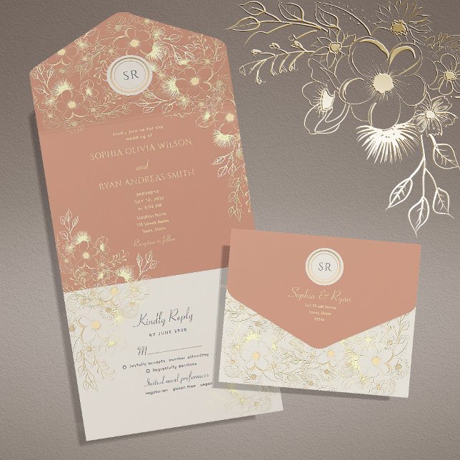 Floral Peach Terracotta Wedding All In One Invitation (Creator Uploaded)