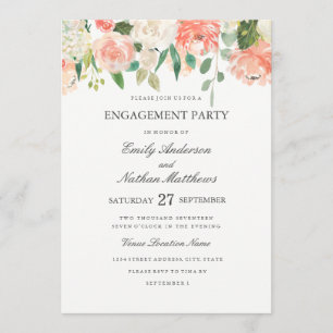 Floral Peach Watercolor Wedding Engagement Party Invitation