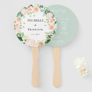 floral peach + wedding foliage hand fan