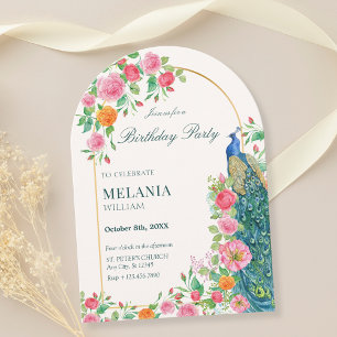 Floral peacock birthday invitation