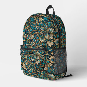 Floral Peacock Blue Mandala Printed Backpack