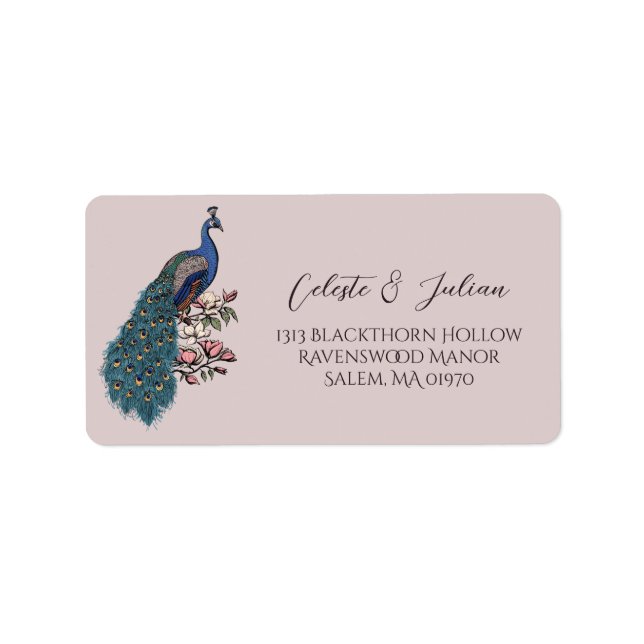 Floral Peacock Blush Pink Return Address Label (Front)