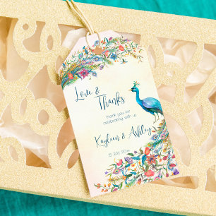 Floral Peacock engagement party favour gift tags