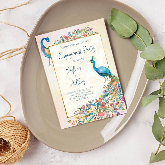 Floral Peacock engagement party invitation (Creator Uploaded)