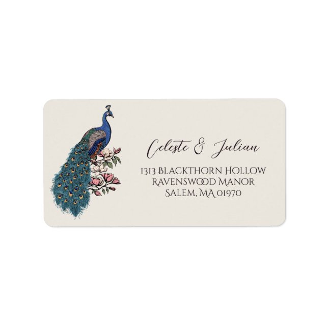 Floral Peacock Ivory Return Address Label (Front)