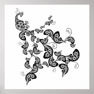 Floral Peacock Pattern Custom Poster