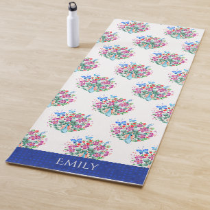 Floral Peacock Pattern Personalized Yoga Mat