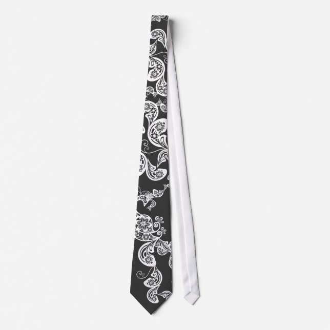 Floral Peacock Pattern Stylish Custom Gift Tie (Front)
