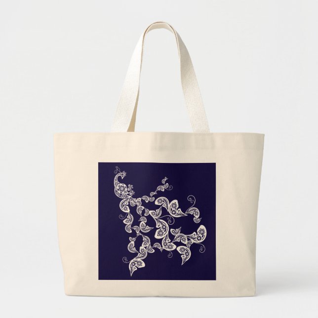 Floral Peacock Pattern White Custom Tote Bag (Front)