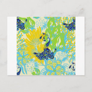 floral peacock postcard