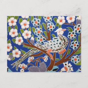 Floral Peacock Tile Art Postcard