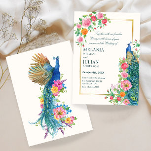 Floral peacock wedding Invitation