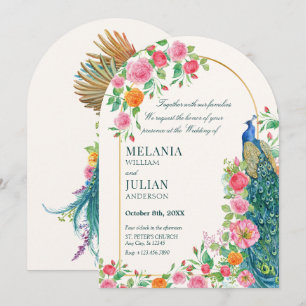 Floral peacock wedding Invitation